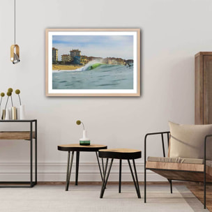 Affiche photo tube sur la centrale hossegor beach Affiche + cadre en bois - Chêne