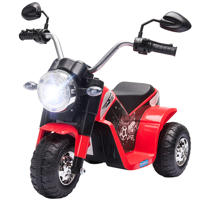 Moto électrique enfant chopper tout-terrain  6 V 20 W marche AV AR 3 roues effets lumineux et sonores rouge noir