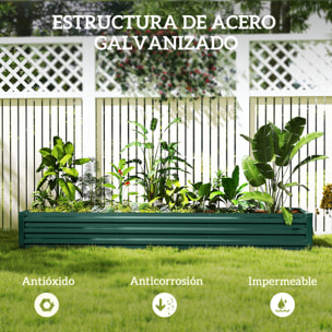 Jardinera Exterior Grande Rectangular de Acero Galvanizado, Huerto Urbano para Cultivar Plantas Hierba, Macetero Grande Exterior con Base Abierta Resistente a la Intemperie 240x60x30 cm Verde