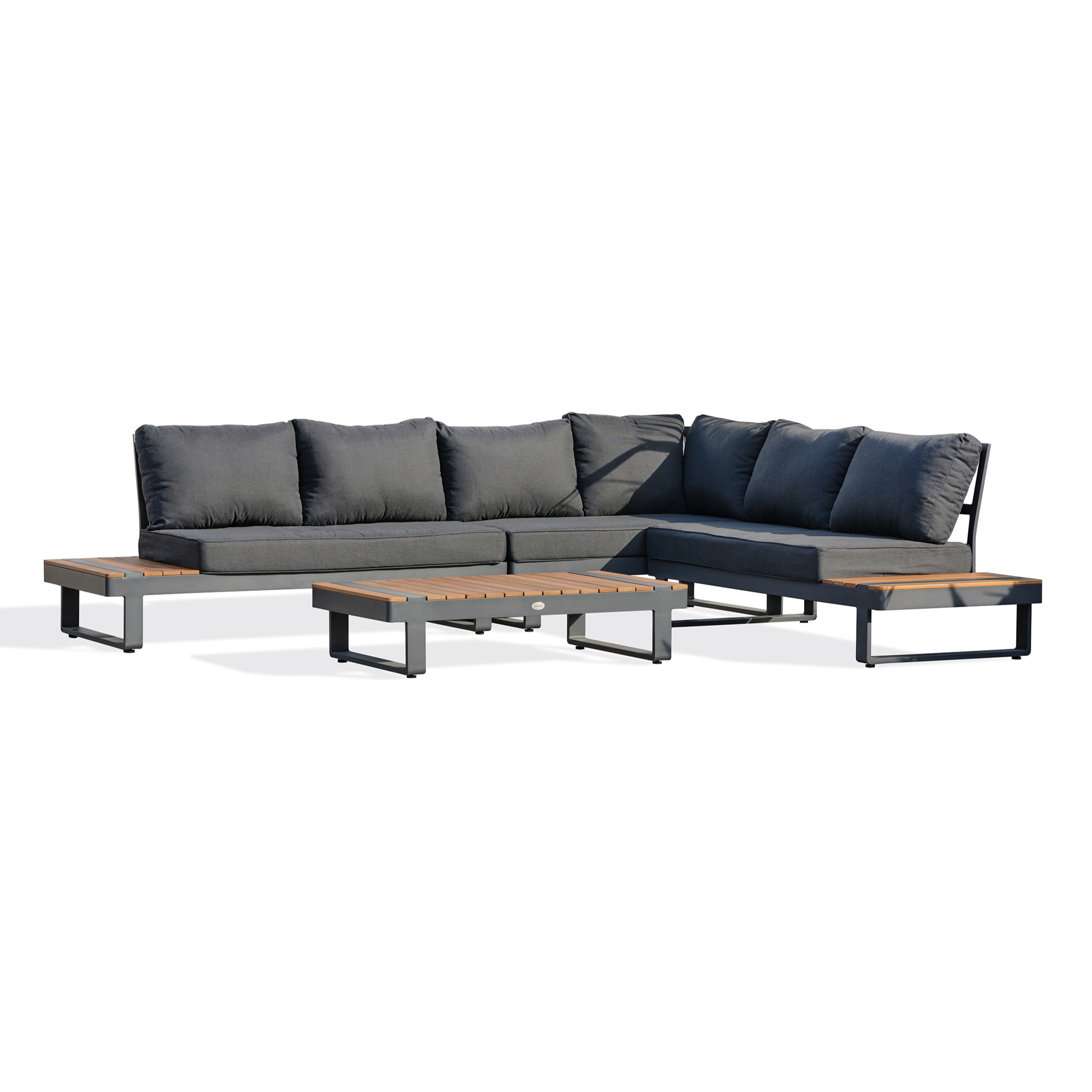ALICANTE - Salon de jardin d'angle 6 places en teck et aluminium gris anthracite