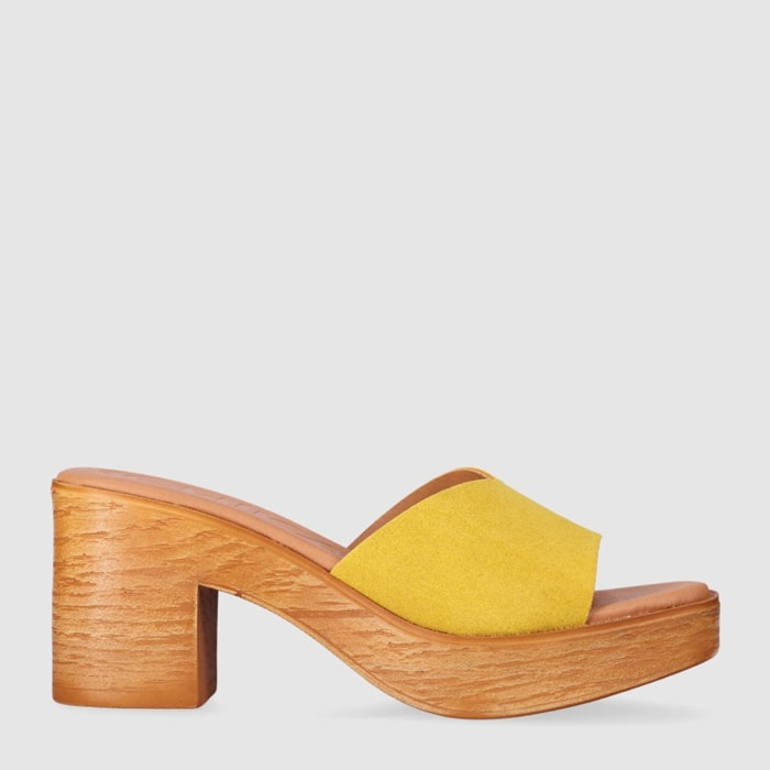 Sandalias de Serraje - Mostaza - Tacón: 6 cm