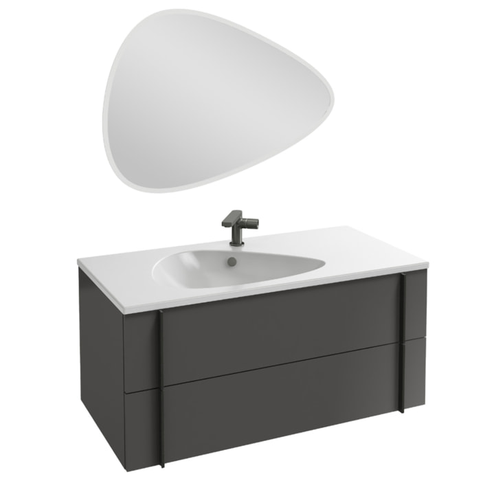 Meuble vasque Nouvelle Vague gris brillant + miroir