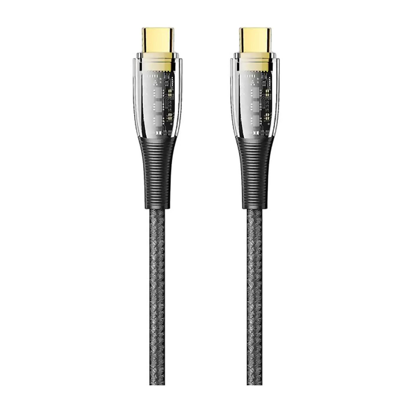 Cable USB-C a USB-C PD100W. Longitud: 2 metros, OD 4,0mm. Con luz LED.