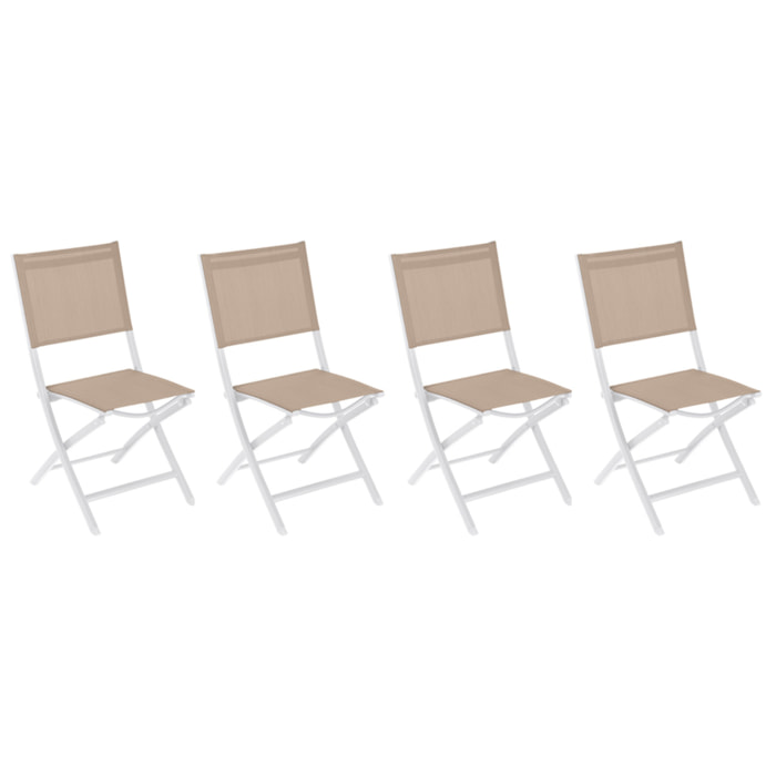 Lot de 4 chaises de jardin pliantes "Essentia" lin & blanc en aluminium traité époxy