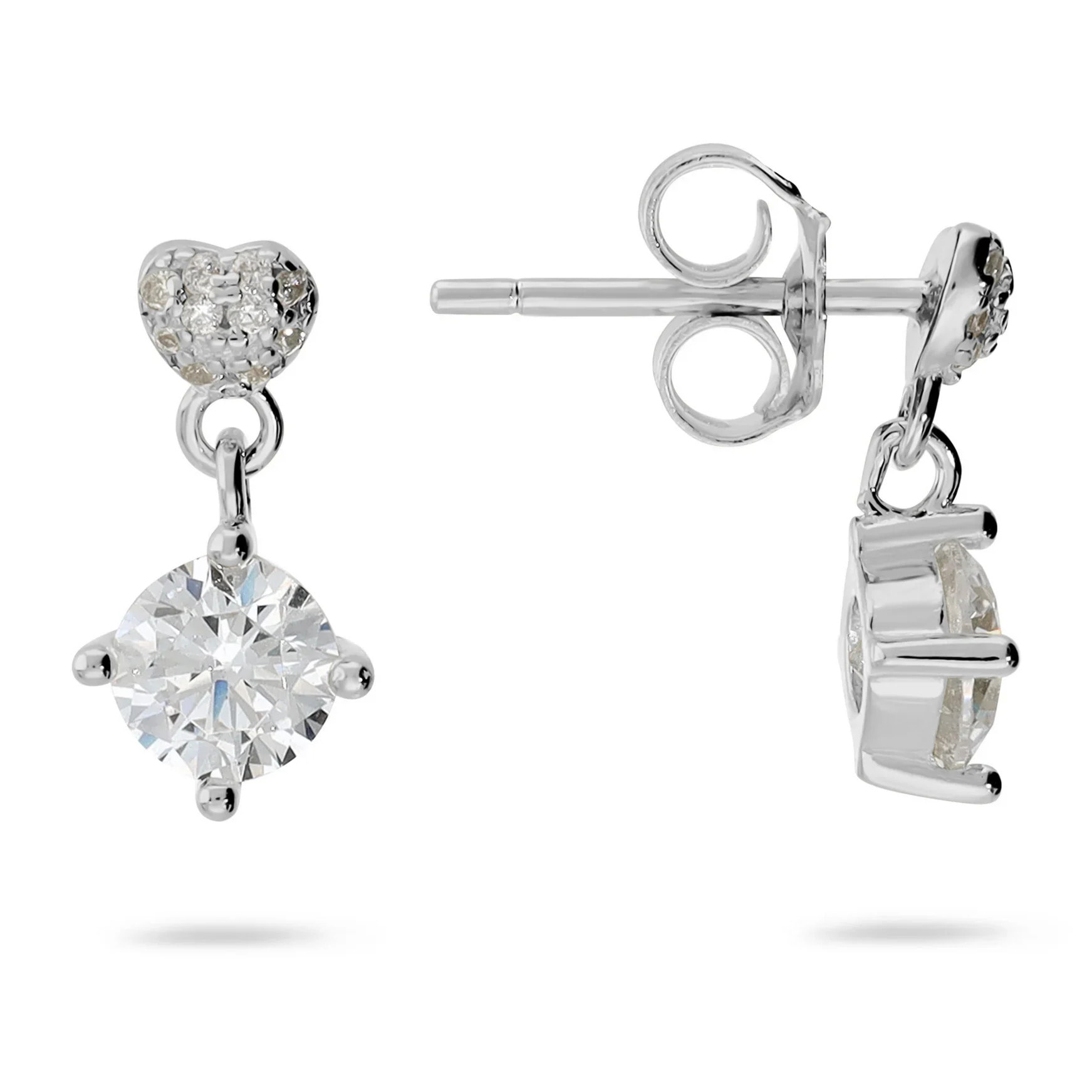 Orecchini Pendenti Cuore in Argento 925 placcato Rodio con Ciondolo in Cubic Zirconia
