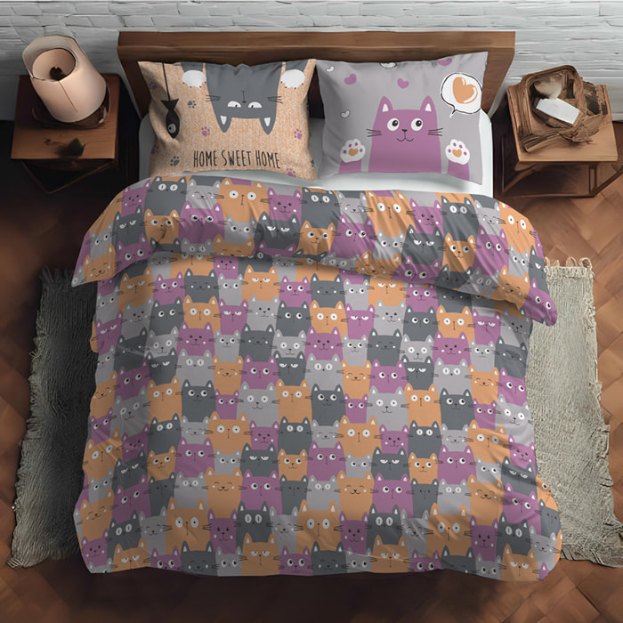 Parure copripiumino happycat arancio 100% cotone