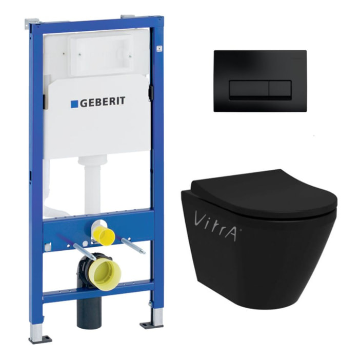 Duofix UP100 Pack bâti-support + WC sans bride Vitra Integra + Abattant SoftClose + Plaque Delta 50 Noir Mat (BlackIntegraGeb10)