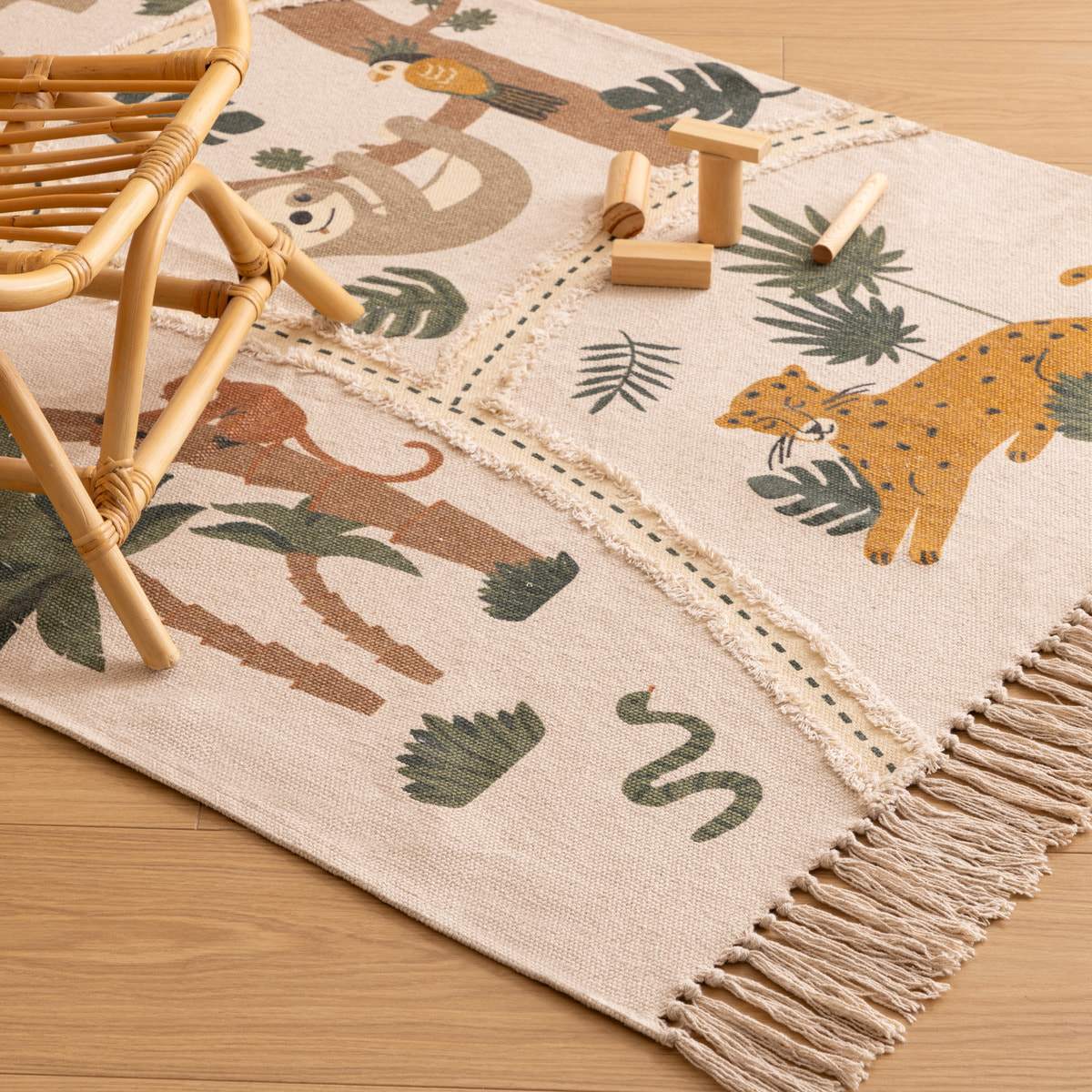 Tapis enfant "Jungle" - coton - L. 100 x P. 0 - 5 x H. 150 cm - 100x150 cm