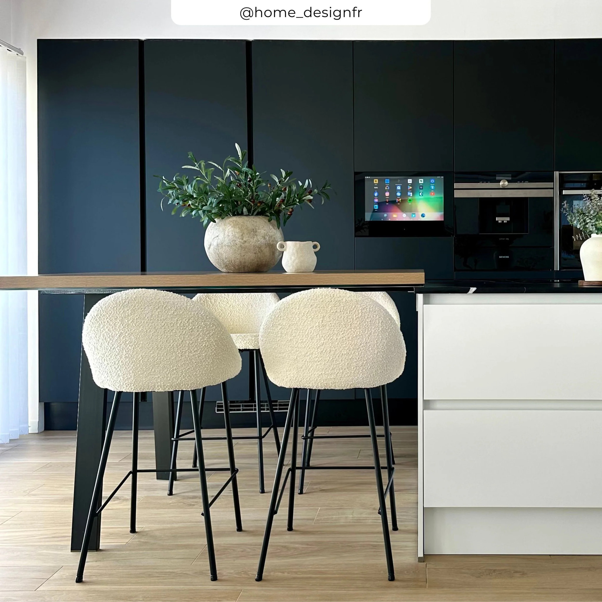 Chaise pour îlot central effet laine bouclette blanche 65 cm - Misty