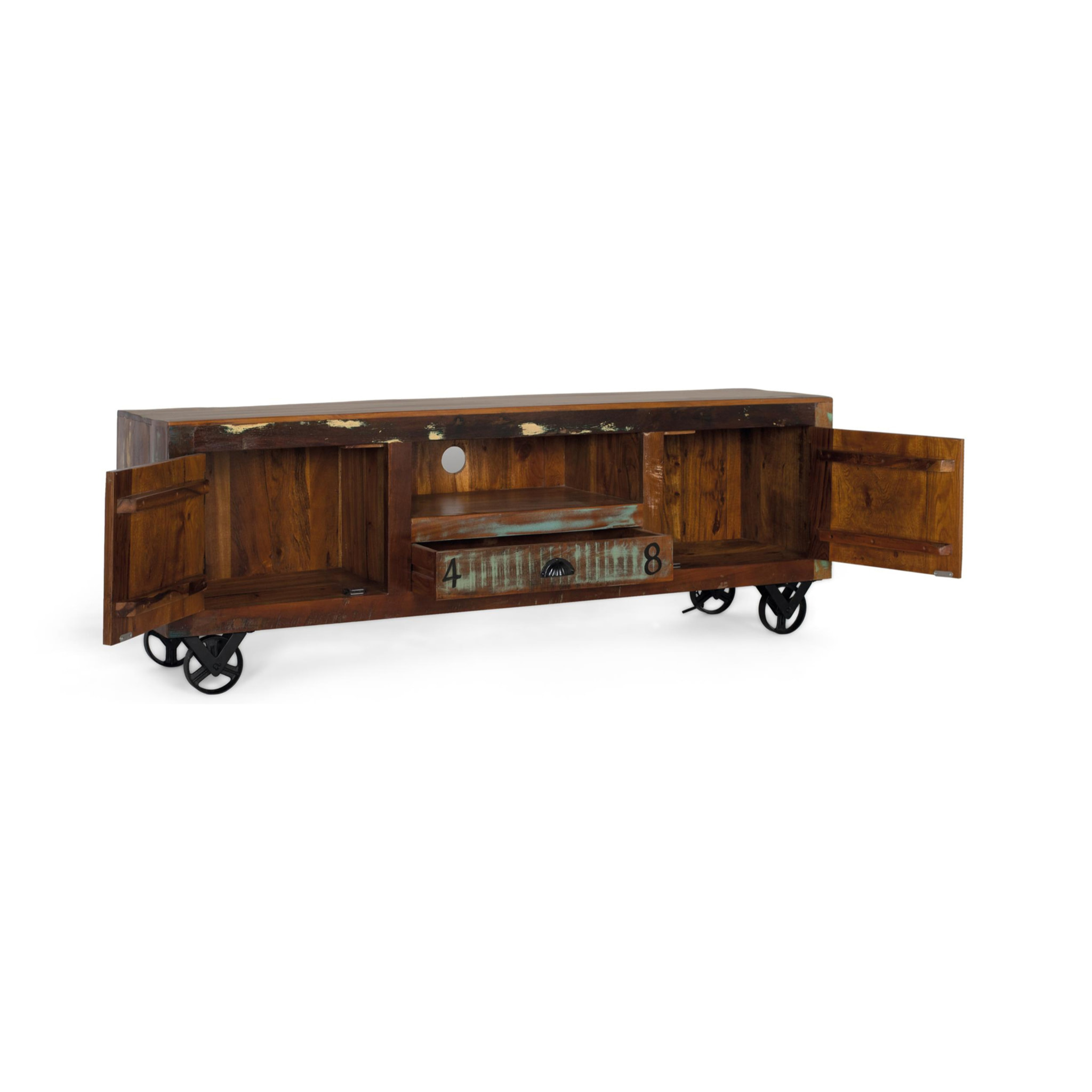 Mueble TV de Madera Reciclada 160 Cm Estilo Vintage Moderno