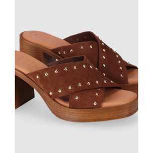 Sandalias de Serraje - Nogal - Tacón: 8 cm