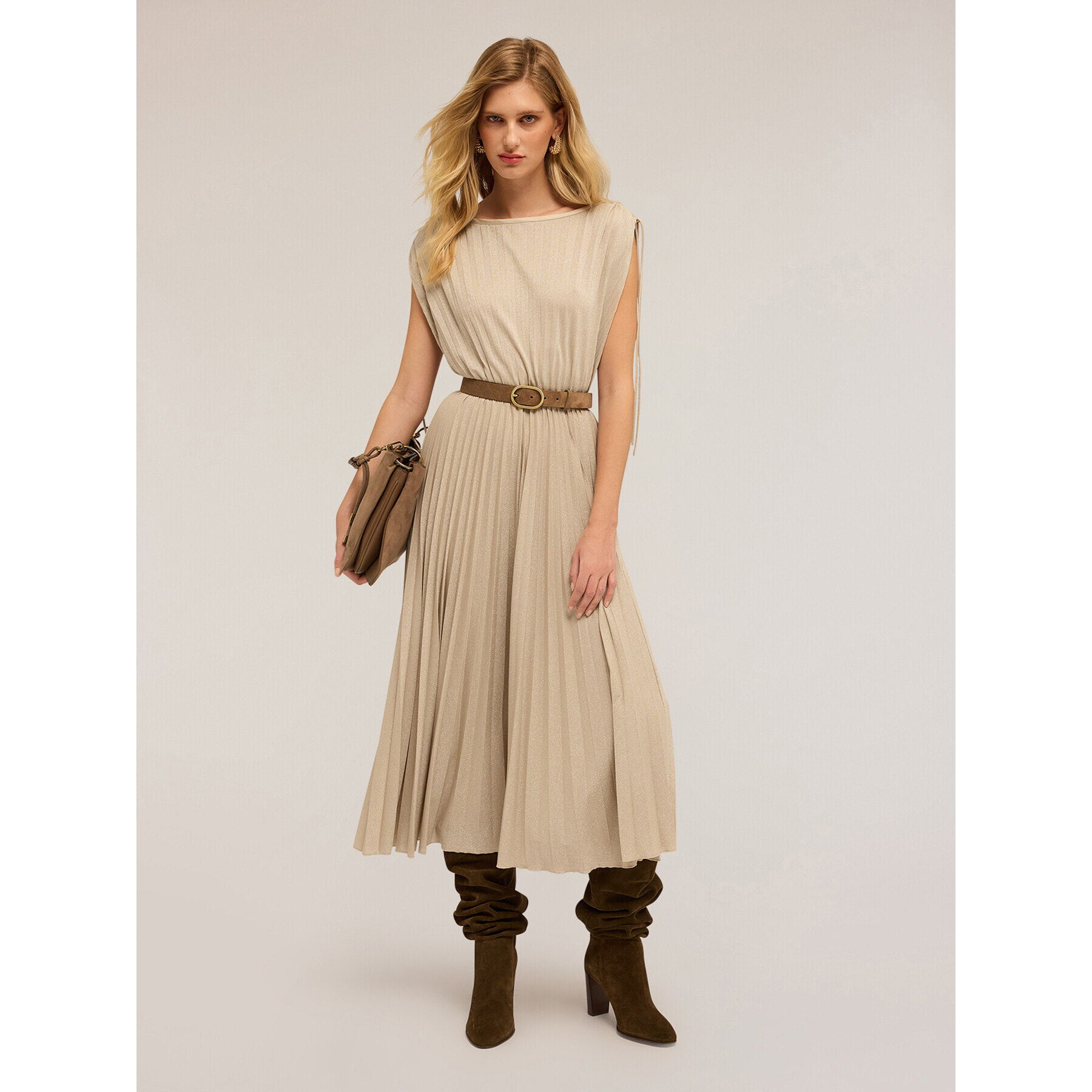 Motivi - Vestito midi in jersey lurex - Beige