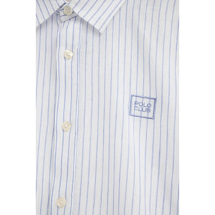 Camicia a righe bianca con colletto alla francese, taglio regolare e ricamo Polo Club
