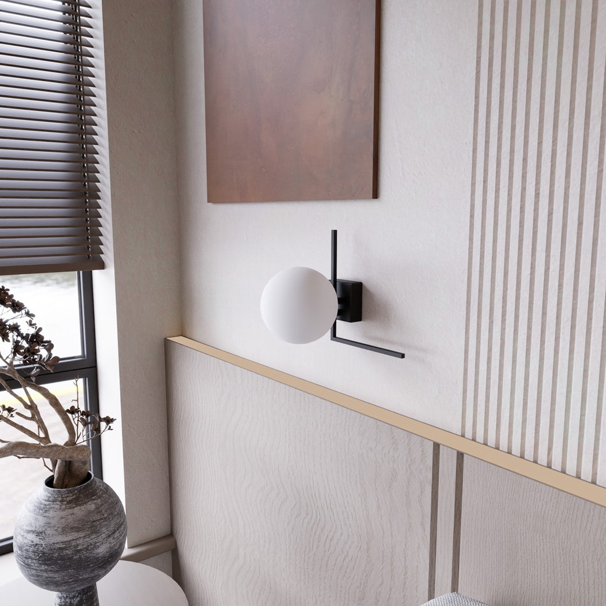 Lampada da soffitto IMAGO in acciaio nero e vetro opale