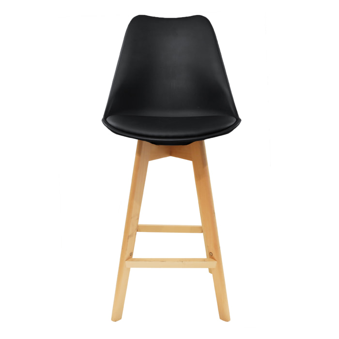 Chaise De Bar Noire Pieds Bois - Lot De 2