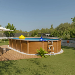 Piscine hors sol acier ovale 9,15 x 4,55 x 1,32 m aspect bois OSMOSE
