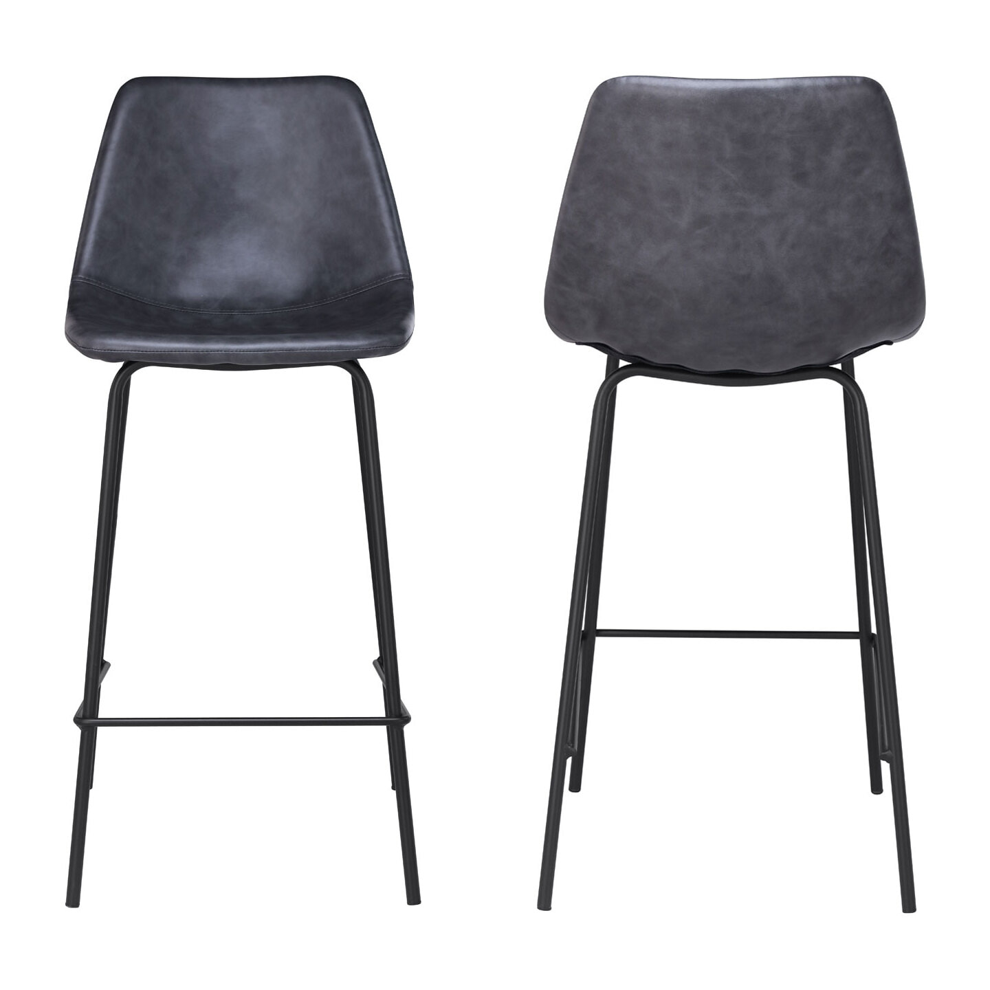 Lot de 2 tabourets de bar vintage LUCIEN gris foncé - Hauteur d'assise 65cm