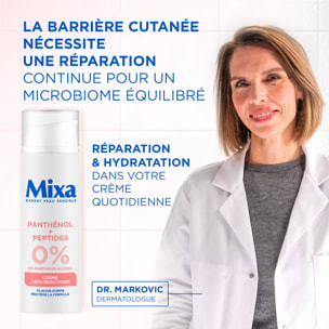 Mixa crème hydratante et réparatrice anti-reactions formulée à partir de Panthénol et Peptides pour hydrater et réparer la barri
