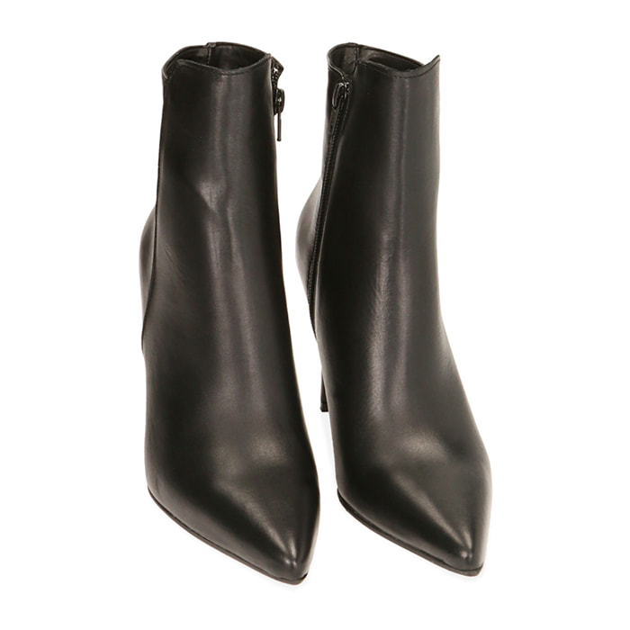 Botines de tacón negras en piel, tacón 10 cm