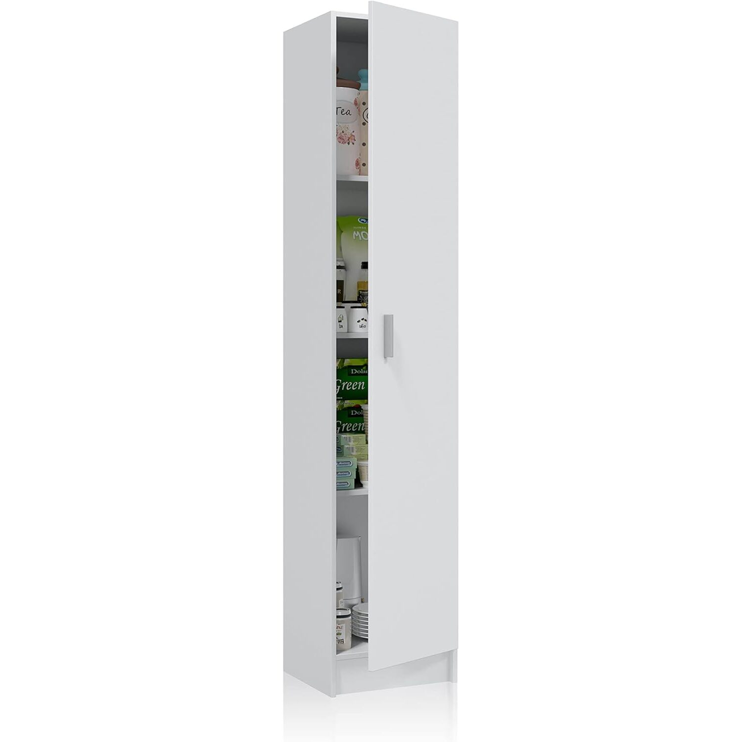 Armadio Armadietto Multiuso A Colonna con 1 Anta e 4 Ripiani Ingresso Camera da Letto Bagno Design Moderno Minimal Modulare 180 x 37 x 37 cm Bianco
