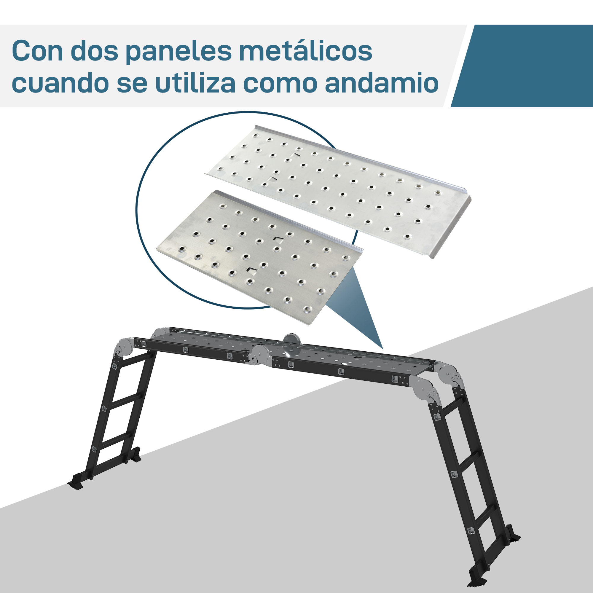 Escalera Multiusos Plegable Escalón Caballete 5 en 1 Portátil con 2 Placas de Plataforma Pie Antideslizante 6 Interruptores Bisagra Aluminio 150 kg 370x61x11 cm Negro