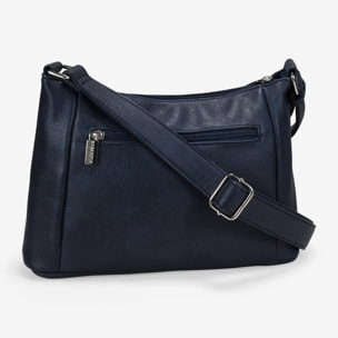 Bolso bandolera azul con bolsillo floral