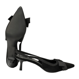 Decolletè in simil-pelle scamosciata con fiocco gross-grain