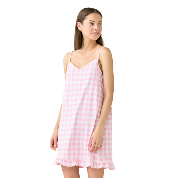 Camicia da notte donna estiva in cotone articolo vichy heart. Noidinotte