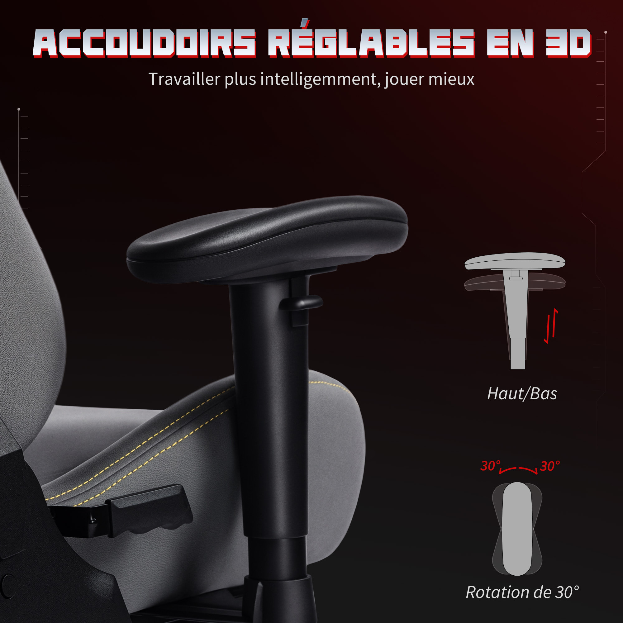 Chaise de bureau gaming ergonomique - chaise gaming réglable inclinable - fauteuil gamer avec coussins - tissu suédine gris