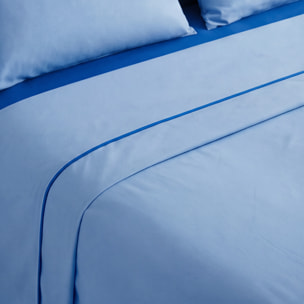 Completo Lenzuola in 100% Cotone con Piping Elegante, Set Letto Morbido e Traspirante con Lenzuolo Sopra, Sotto con Angoli Elasticizzati e Federa Coordinata