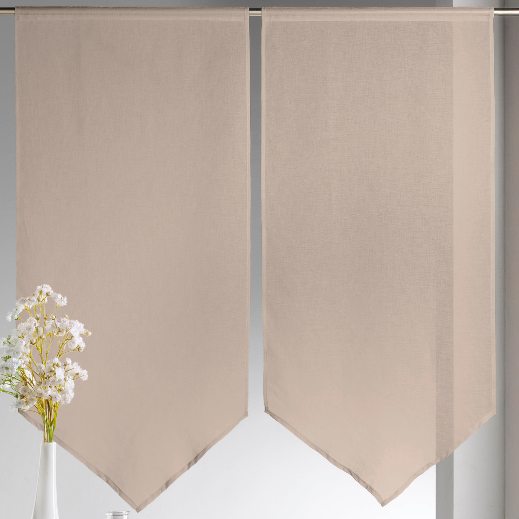 Paire de petits voilages Etamine bas en pointe - Beige