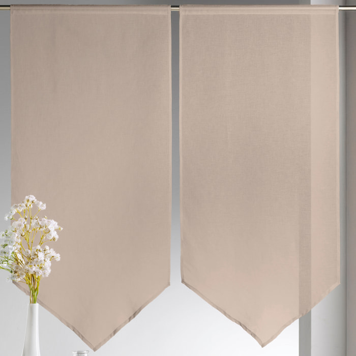 Paire de petits voilages Etamine bas en pointe - Beige
