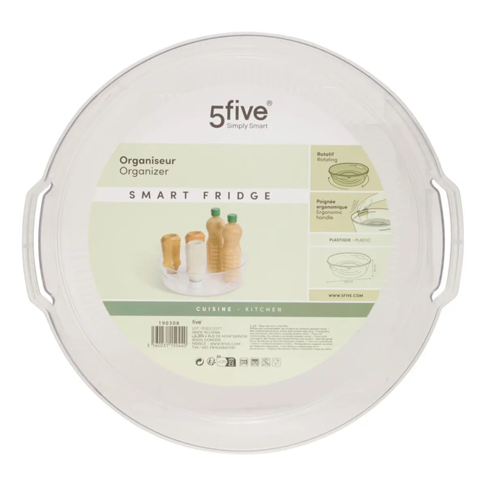 Organiseur rotatif Smart fridge D29cm transparent avec anses