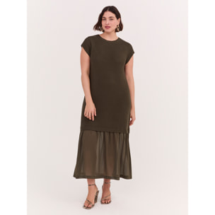 Fiorella Rubino - Vestito lungo in maglia con balza - Verde militare