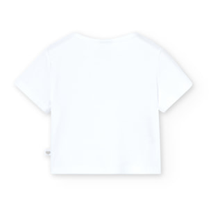 Camiseta niÃ±a, canalÃ© lisa, mangas cortas, blanco