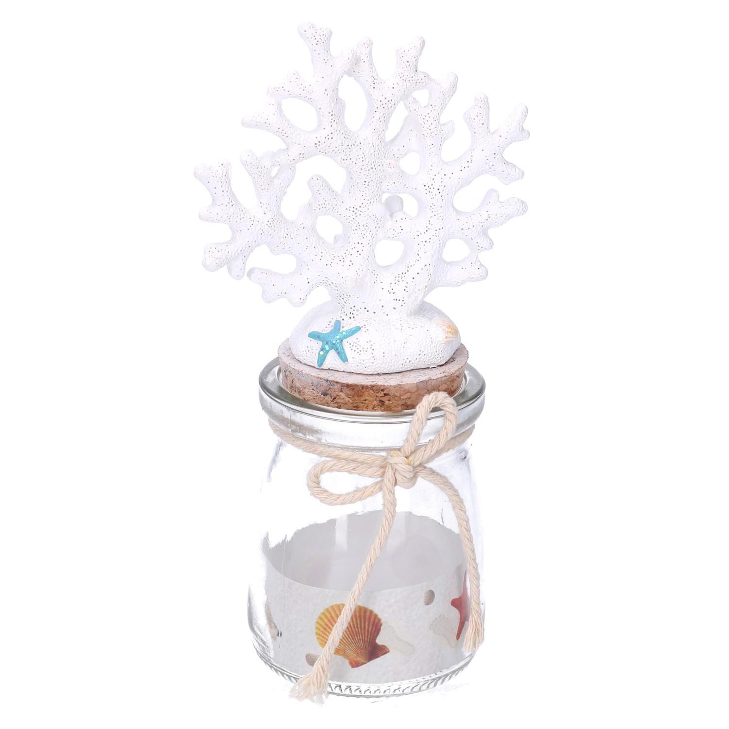 Barattolo in vetro mare corallo bianco tondo cmø5h15