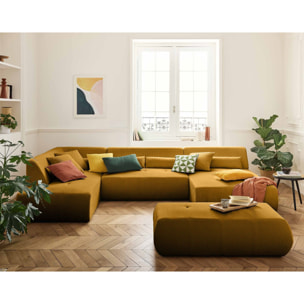 Onyx - canapé panoramique modulable d'angle gauche 7 places - en velours côtelé - Jaune