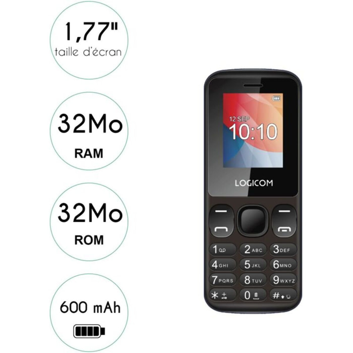 Téléphone portable LOGICOM Posh 186 Noir 2G