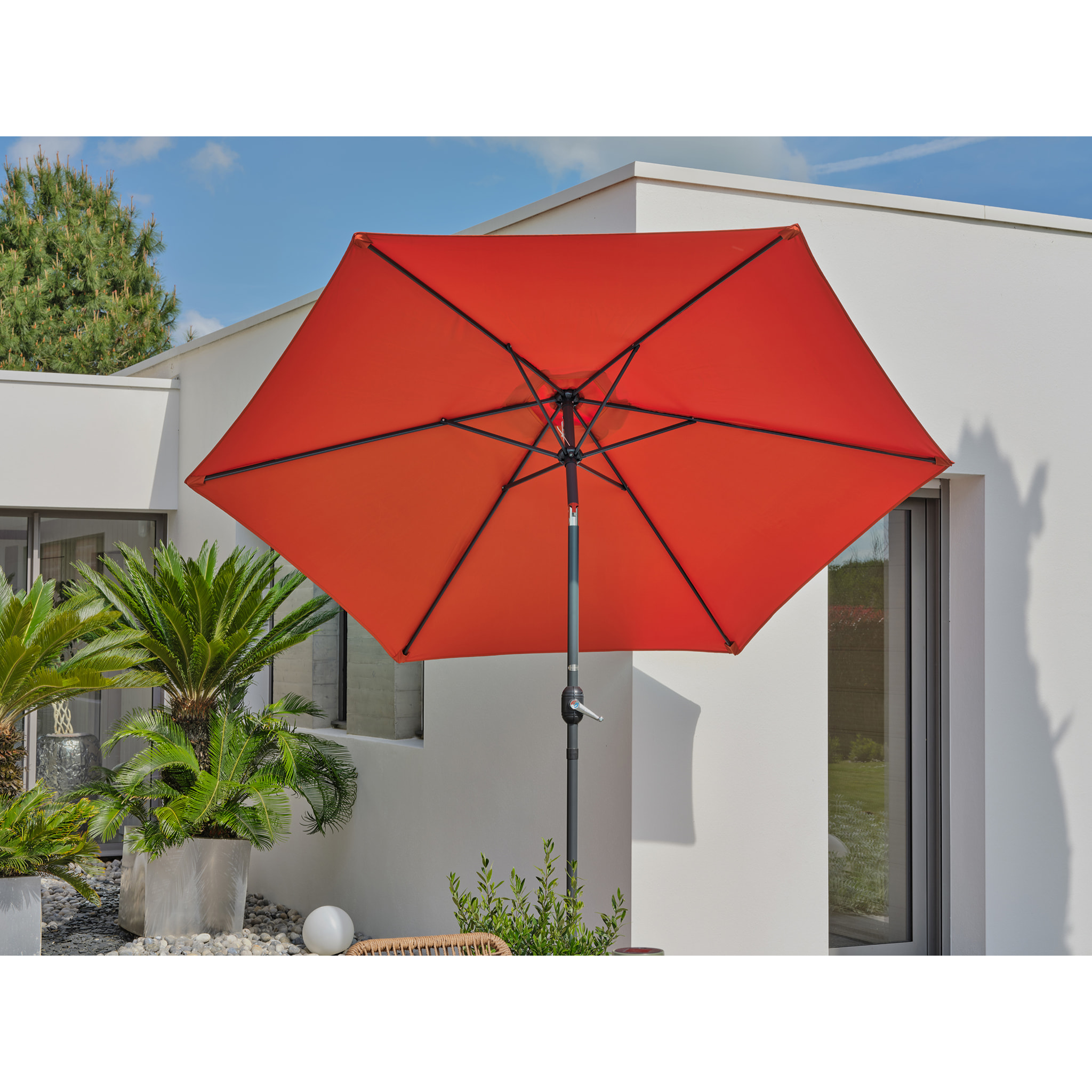 MARBELLA - Parasol à manivelle en aluminium gris anthracite et toile terracotta