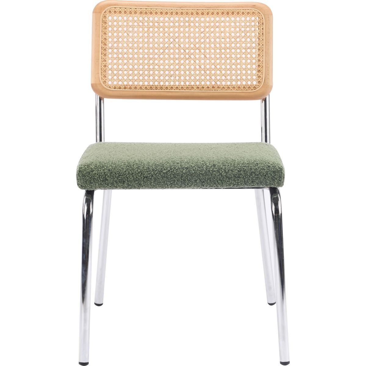 Lot de 2 chaises chromées, cannage et tissu bouclé - PAULA