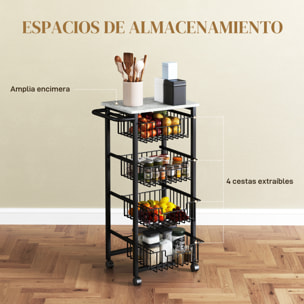 Carrito de Cocina Carrito Verdulero para Cocina con 4 Cestas Deslizables y Marco de Acero Carrito Auxiliar con Ruedas para Comedor 49,5x31x91 cm Gris Claro