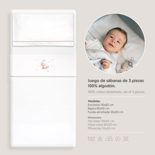 Triptico Coche Franela Estampado Oso Luna Estrellas Bco/Verde