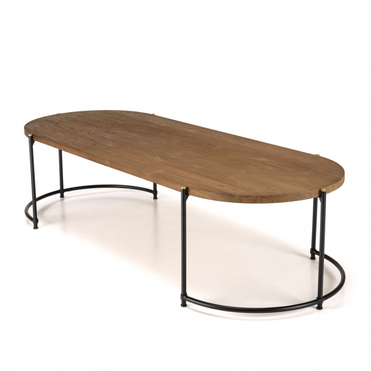 ALIDA - Table basse ovale 163x63cm plateau en bois de teck recyclé