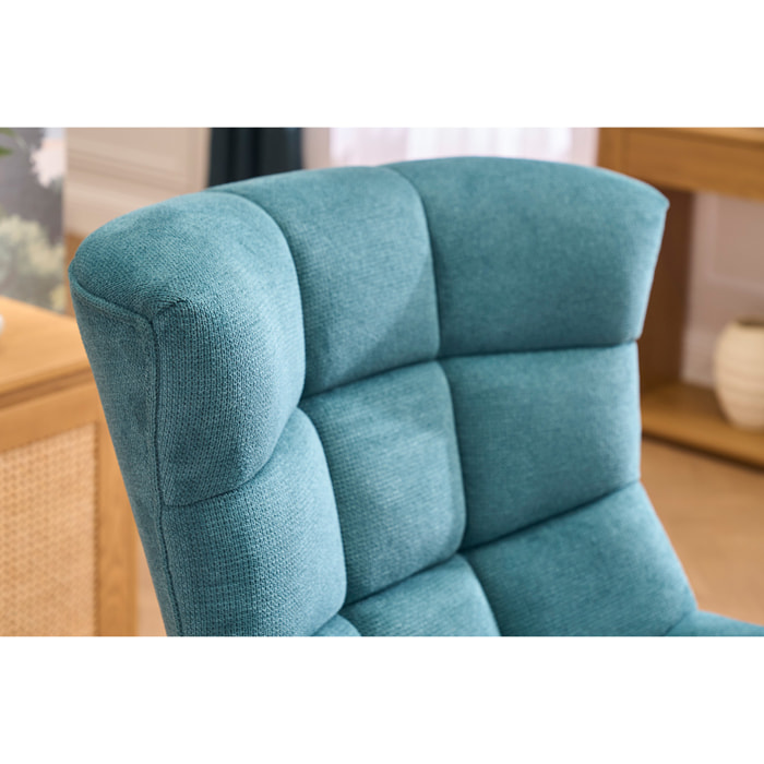 Fauteuil scandinave en tissu chenille bleu canard et bois clair BRODY