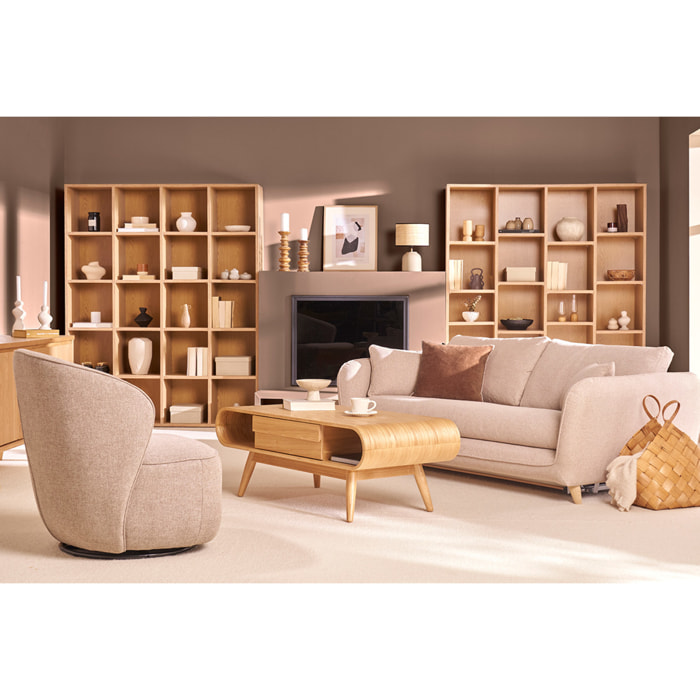 Canapé convertible scandinave 3 places en tissu beige avec matelas 10 cm CREEP