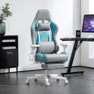 Silla Gaming Silla Gamer Reclinable con Altura Ajustable Reposapiés Retráctil Soporte Lumbar y Reposacabezas Desmontable Silla para Oficina Estudio Gris Claro y Azul