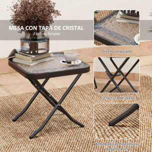 Conjunto de Mesa y Sillas de Terraza Exterior de 3 Piezas Muebles de Jardín Exterior Plegables con Respaldo Regulable Tablero de Vidrio y Estructura de Acero