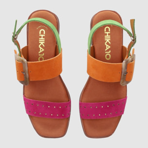 Sandalias de Serraje - Multi-Naranja - Tacón: 4 cm