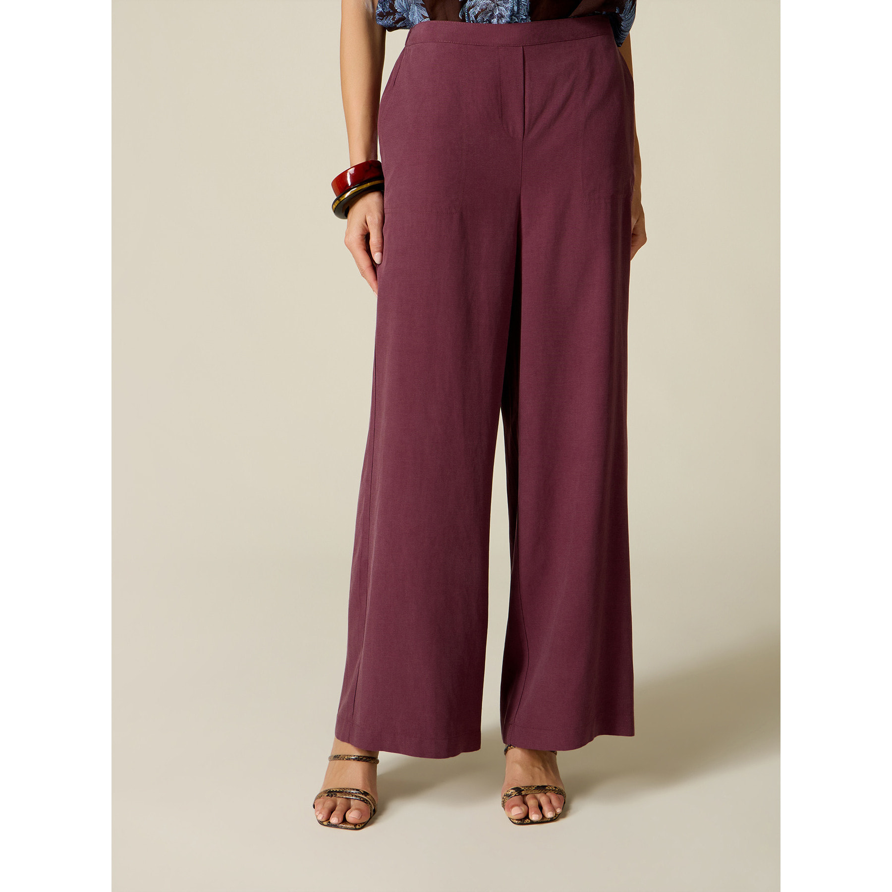 Oltre - Pantaloni palazzo misto lino - Bordeaux