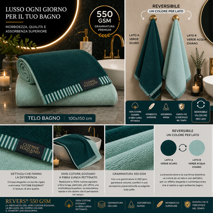 COTONE EGIZIANO Telo bagno Reverse in cotone egiziano 550 gr_Tiffany Smerald